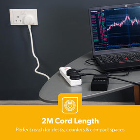 3 Gang Extension Lead, 2M Cable 3-Way Plug Extension Cable