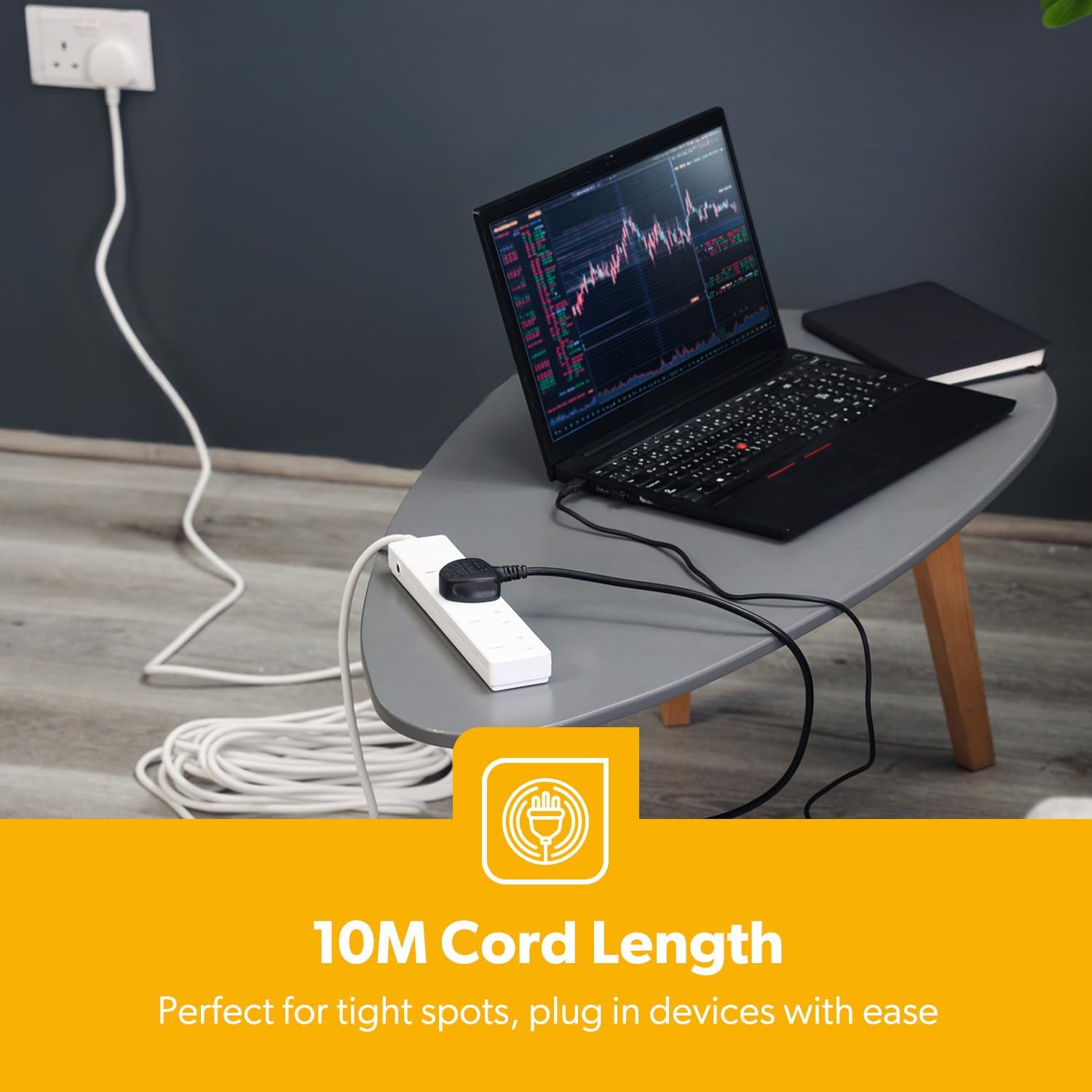 4 Gang Extension Lead, 10M Cable 4-Way Plug Extension Cable