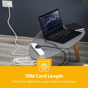 4 Gang Extension Lead, 10M Cable 4-Way Plug Extension Cable