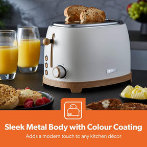 NordiQ Cream 2-Slice Bread Toaster With 6 Browning Levels