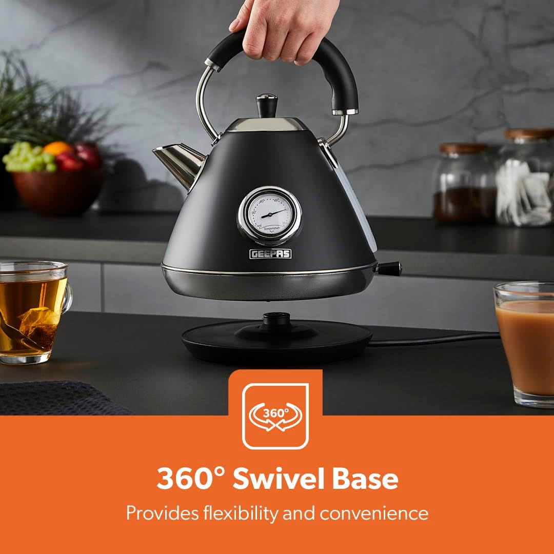 Retrovive Black 1.7L Electric Kettle, 4-Slice Toaster & 20L Digital Microwave