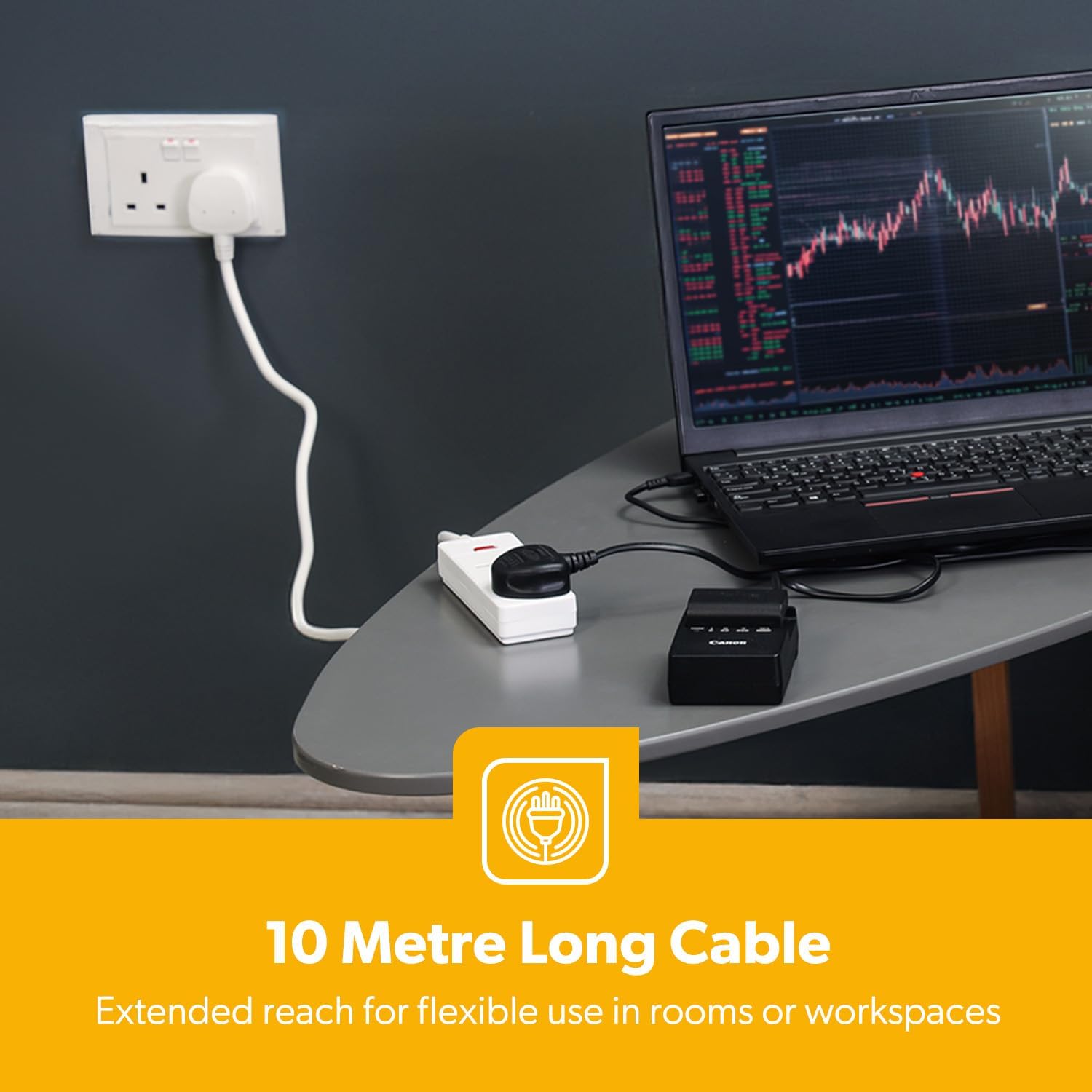 2 Gang Extension Lead, 10M Cable 2-Way Plug Extension Cable