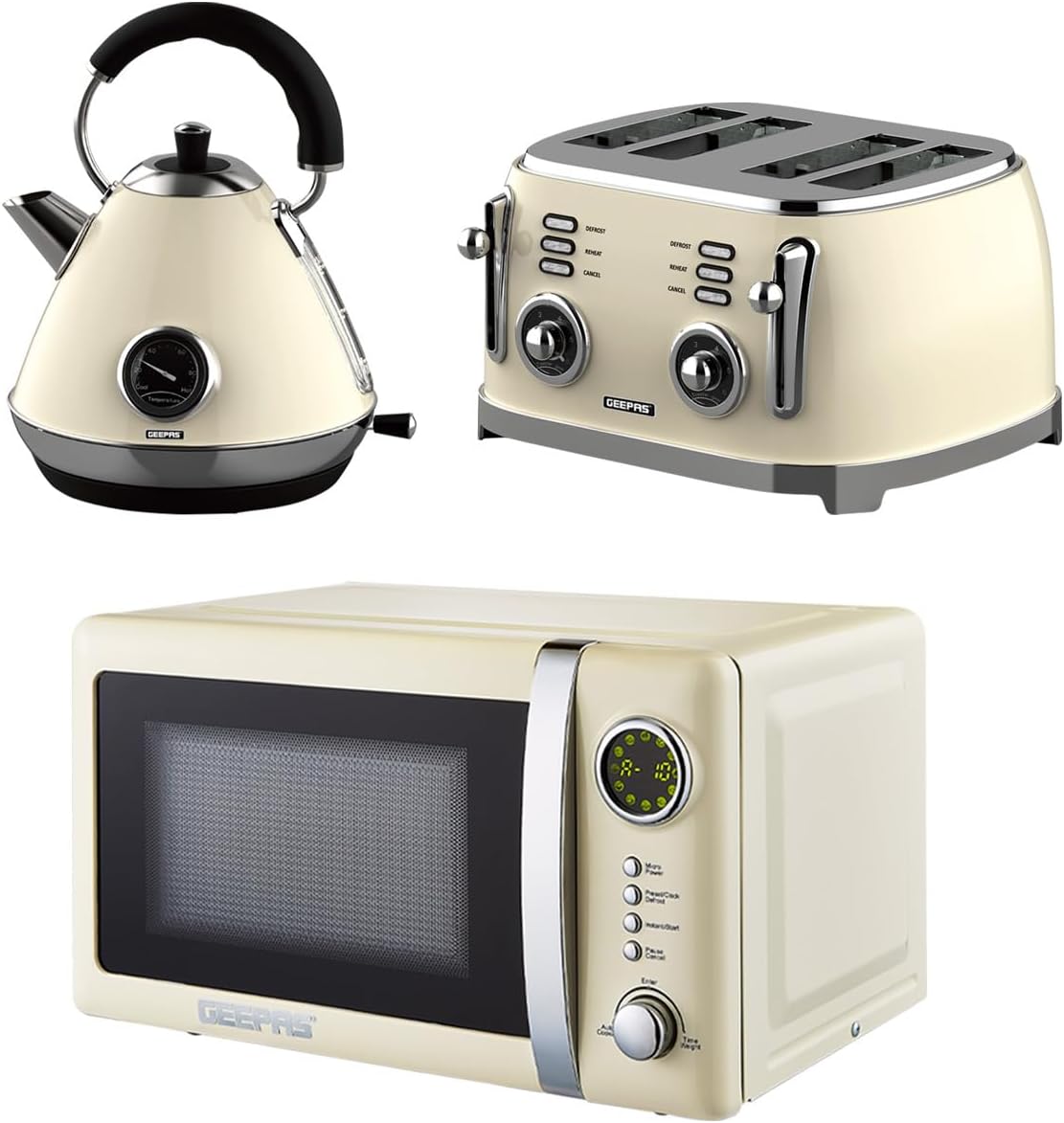 Retrovive Cream Electric Kettle, Toaster and Microwave Oven Set