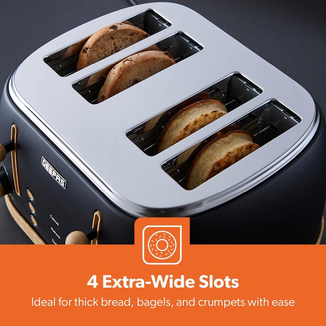 NordiQ 4-Slice Black Toaster With 6 Browning Levels and Defrost