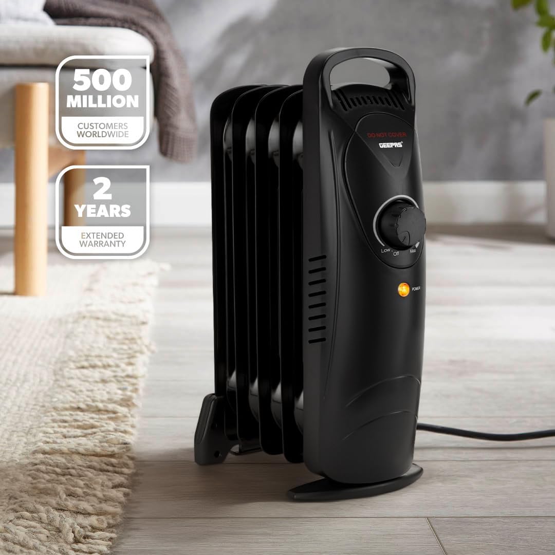 5-Fin Black Mini Oil Filled Radiator Electric Heater 450W