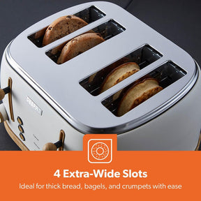 NordiQ Cream and Wooden 4-Slice Toaster & 1.7L Electric Kettle