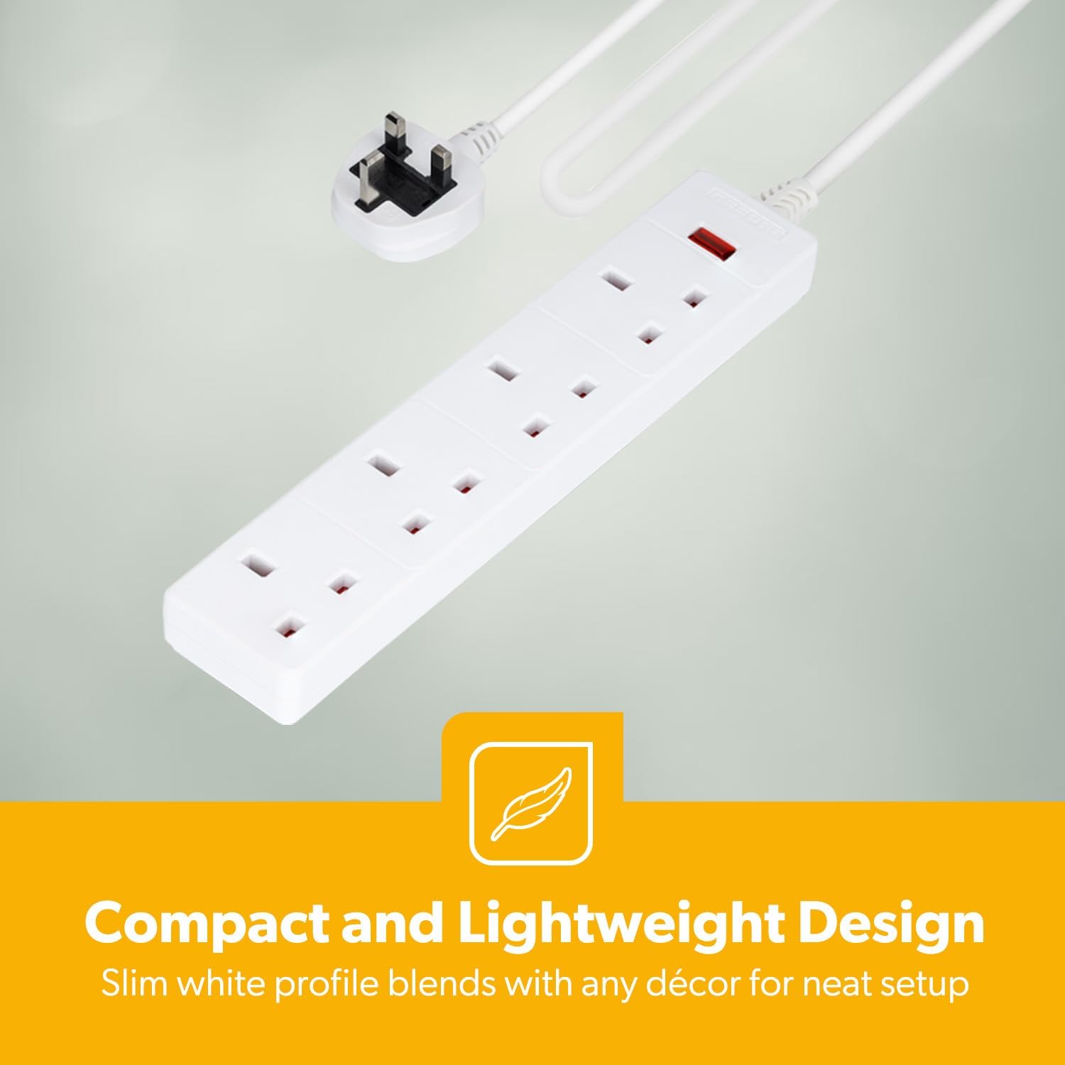 6 Gang Extension Lead, 1M Cable 6-Way Plug Extension Cable