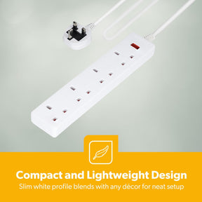 6 Gang Extension Lead, 1M Cable 6-Way Plug Extension Cable
