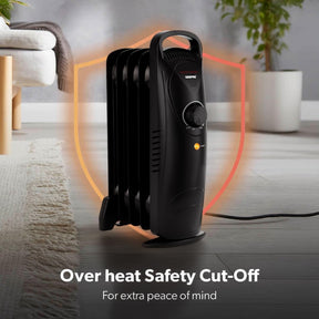 5-Fin Black Mini Oil Filled Radiator Electric Heater 450W