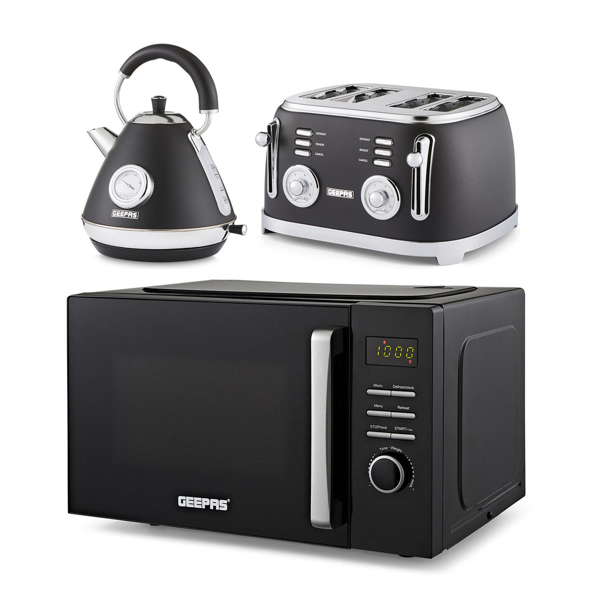 Retrovive 23L Digital Microwave Oven, 1.7L Kettle & 4-Slice Toaster Set