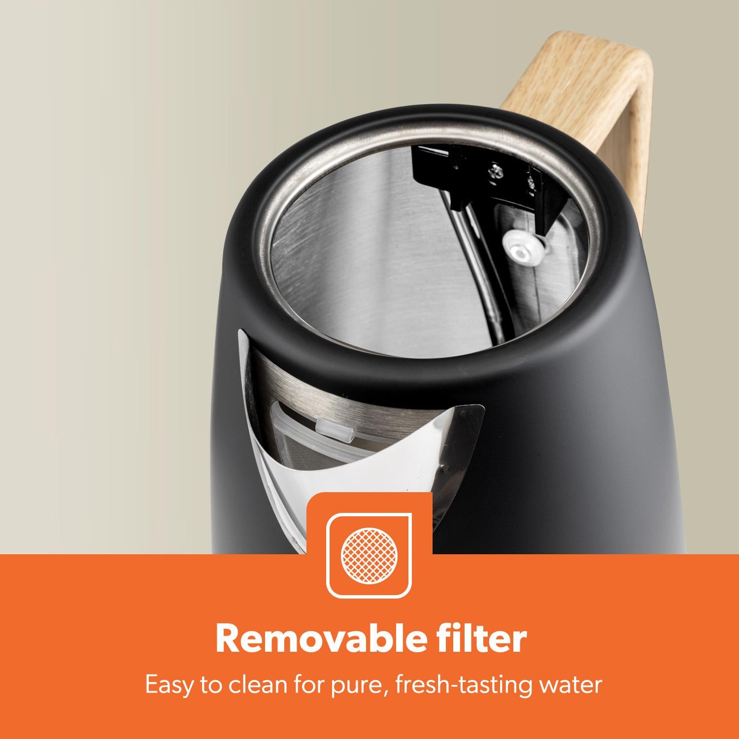 NordiQ Black 1.7L Fast Boil Stainless Steel Electric Kettle