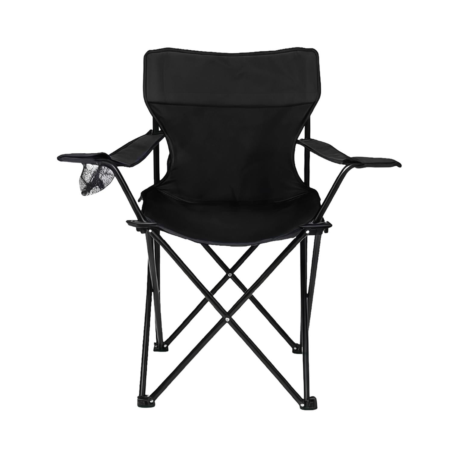 120kg Black Folding Camping Chair With Mesh Cup Holder