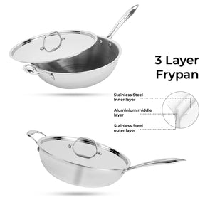 28cm Stainless Steel Tri-Ply Wok Pan With Lid