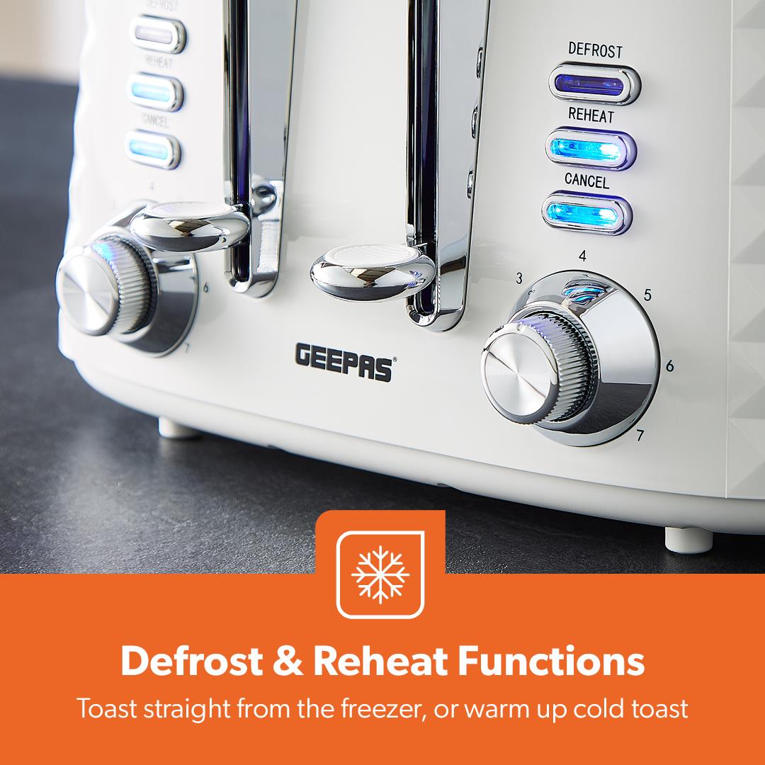 White Short Diamond Four-Slice Toaster and Kettle Set