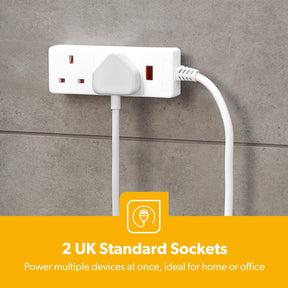 2 Gang Extension Lead, 5M Cable Multi Socket Mains Strip