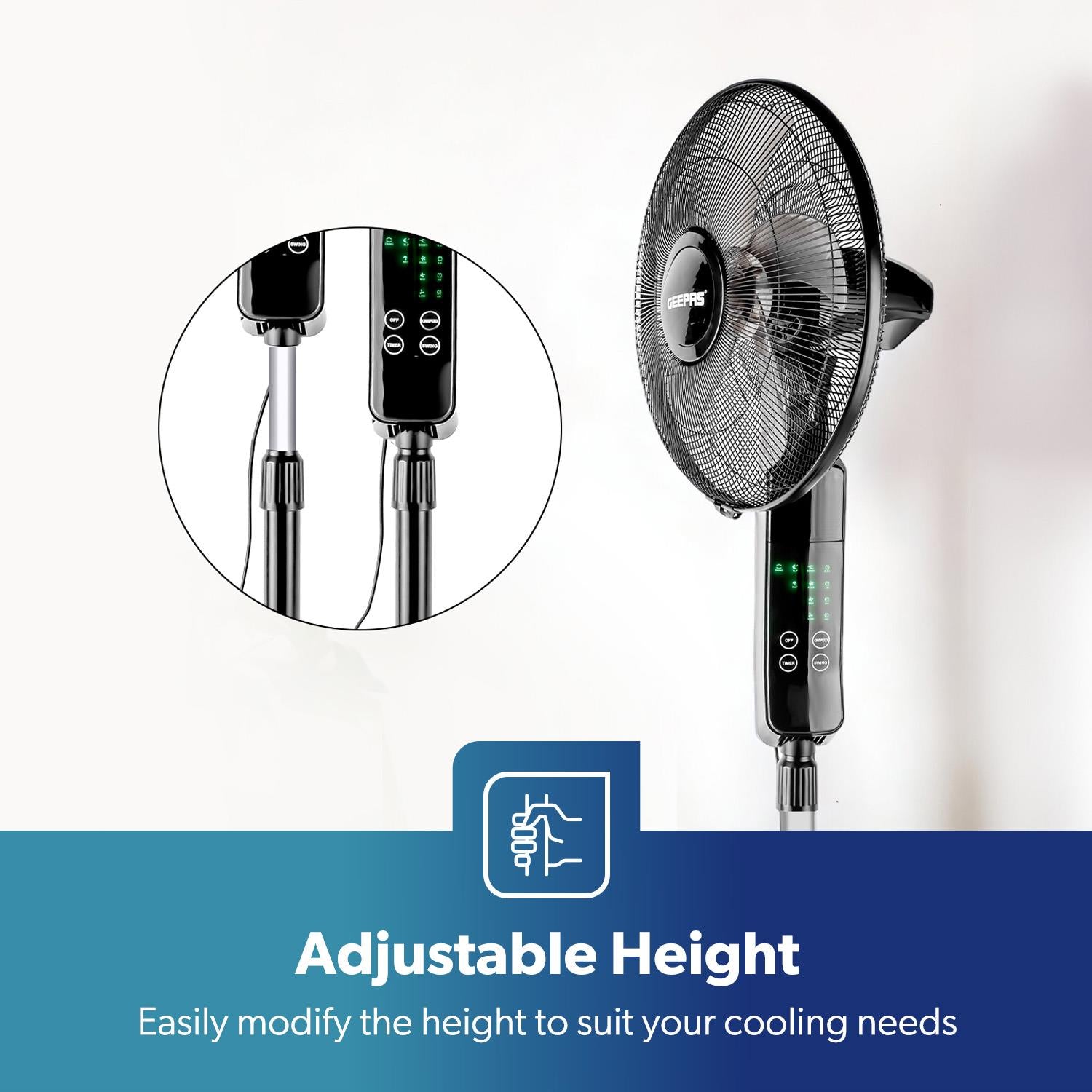 16" Portable Black Remote Controlled Pedestal Fan