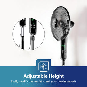 16" Portable Black Remote Controlled Pedestal Fan