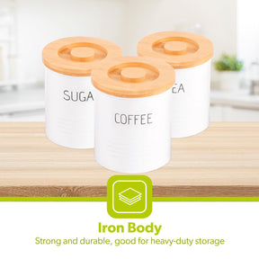 White 3-Piece Tea, Coffee Sugar Storage Container Jars