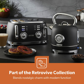 Black Retrovive 1.8L Electric Kettle, 4-Slice Toaster, 20L Microwave & Blender Set