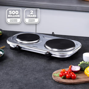 2500W Electric Double Hot Plate - Portable Stainless Steel Hob