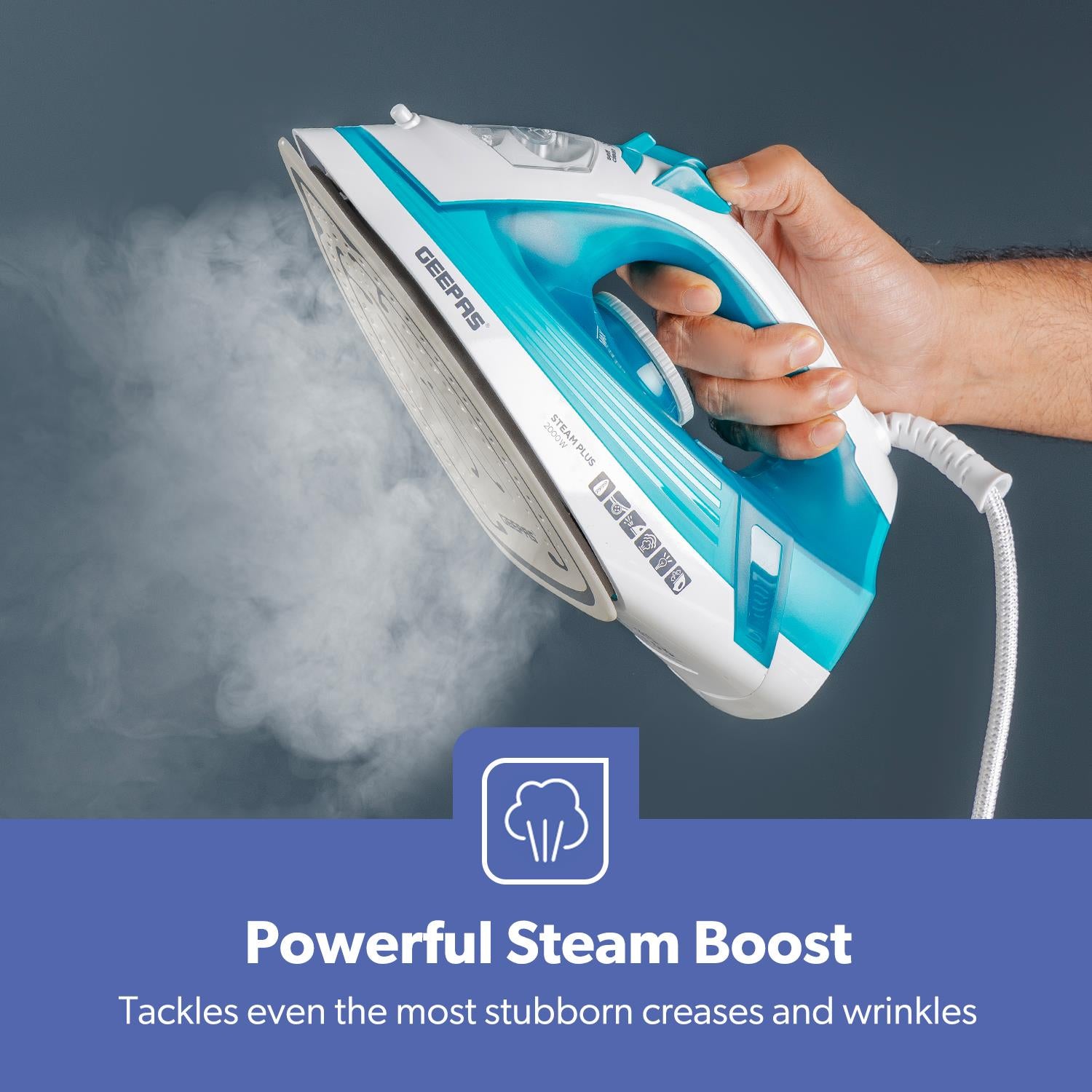 2000W Ceramic Soleplate Dry/Steam Iron Self Clean 220ML Blue