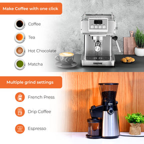 20-Bar Espresso Coffee Machine & Conical Burr Coffee Grinder Set