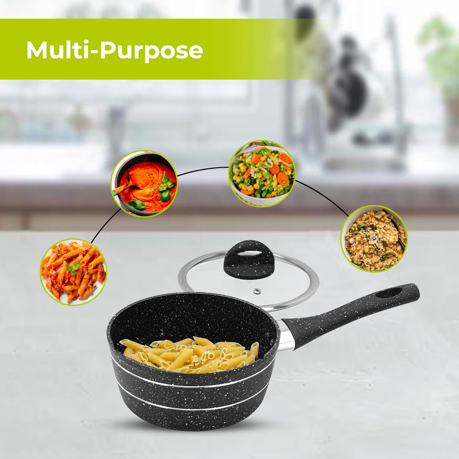 Non-Stick Saucepan Granite Coated Cooking Pot With Lid (16-20cm)