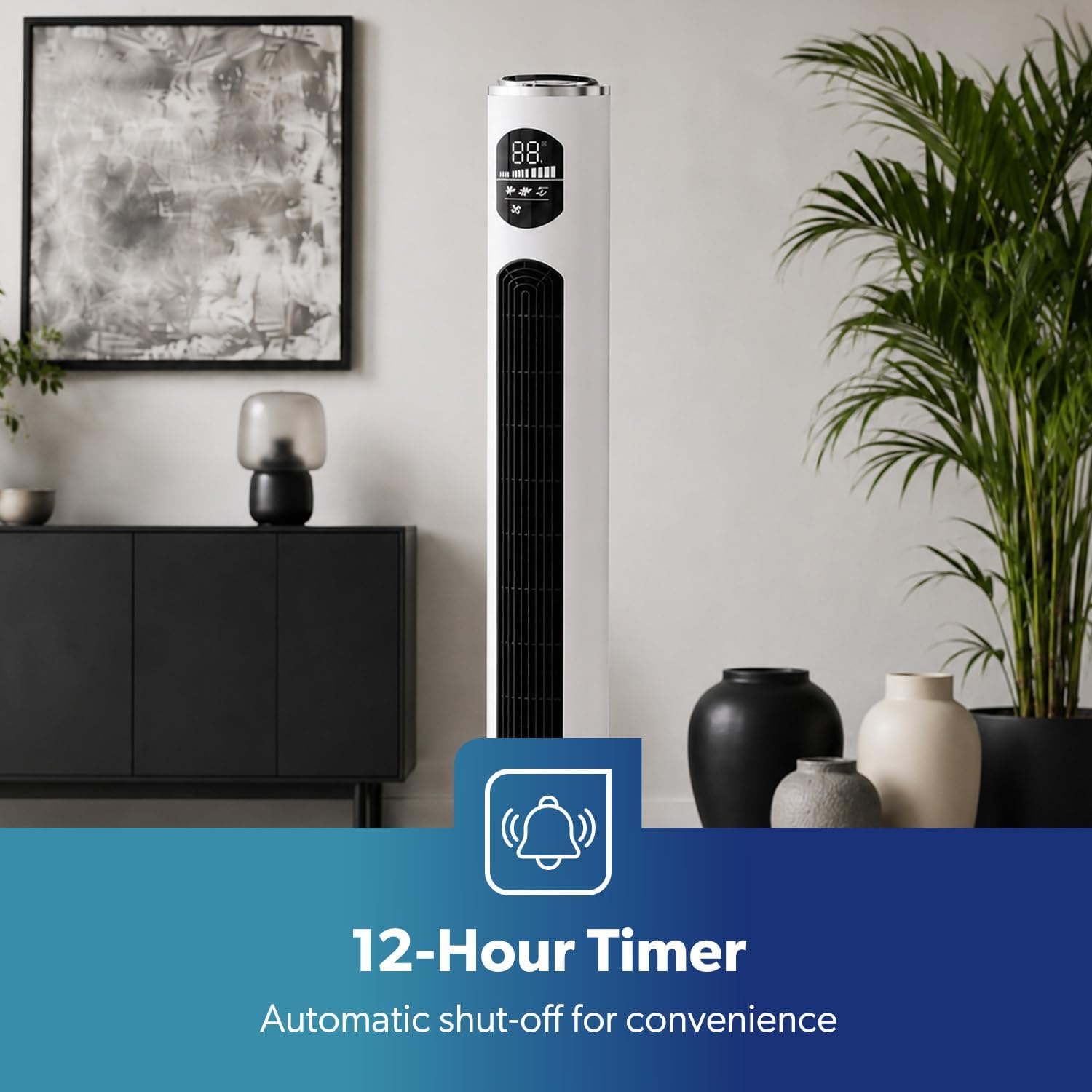 46-Inch Silent White Tower Fan With Remote Control