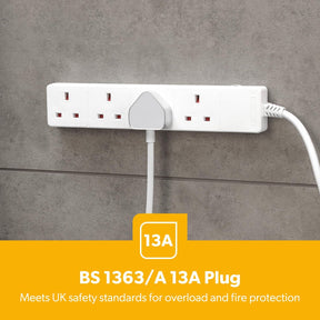 4 Gang Extension Lead, 2M Cable 4-Way Plug Extension Cable