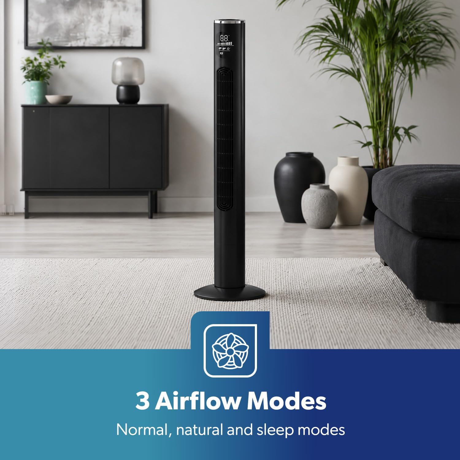 46-Inch Silent Black Tower Fan With Remote Control