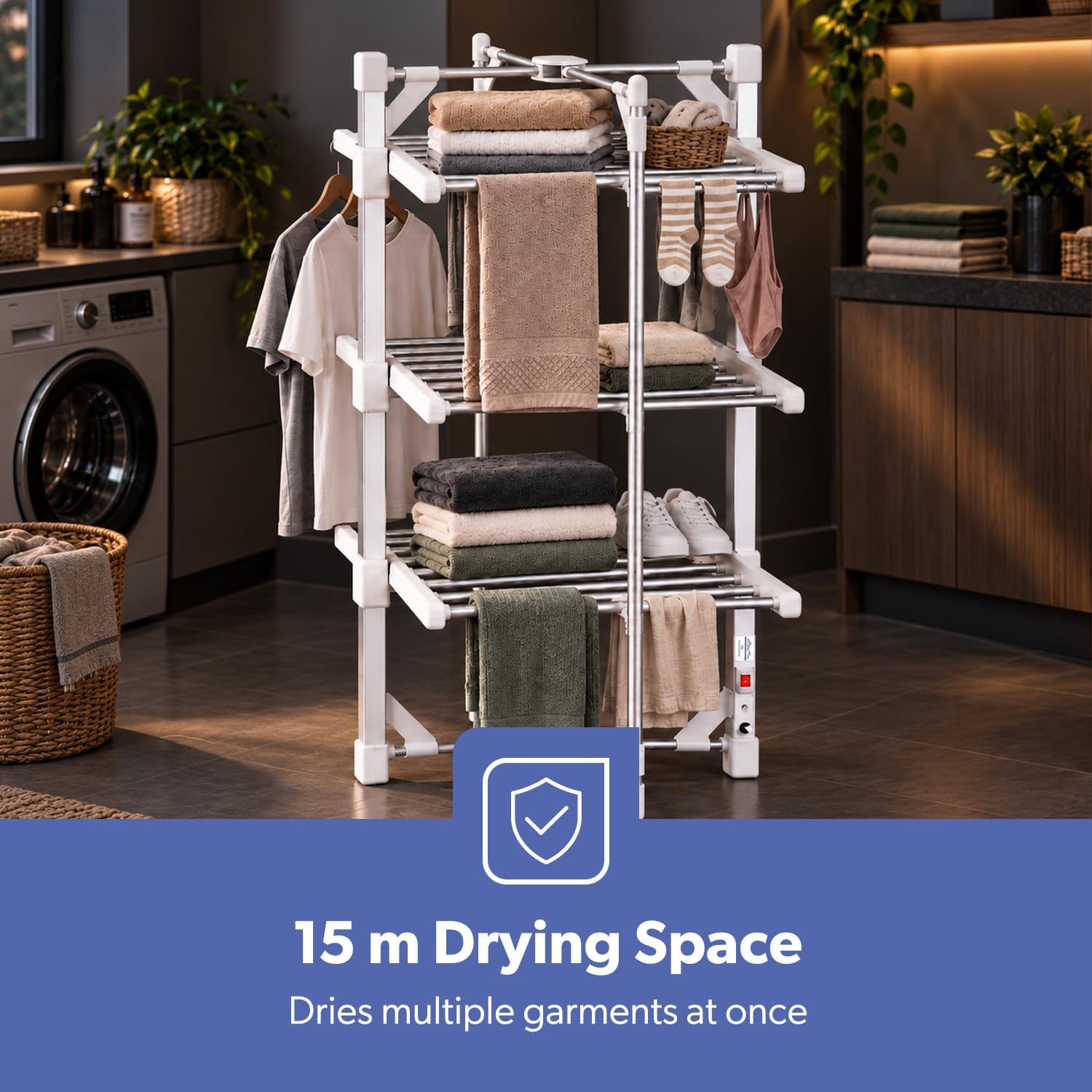 3-Tier Indoor Foldable Heated Clothes Airer Electric Dryer