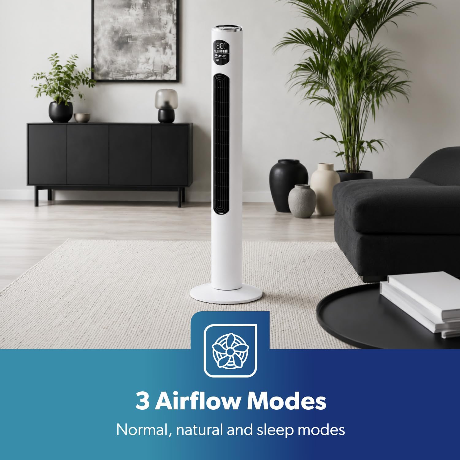 46-Inch Silent White Tower Fan With Remote Control