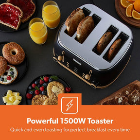 NordiQ 4-Slice Black Toaster With 6 Browning Levels and Defrost