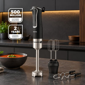 3-In-1 Black and Silver Hand Blender, Whisk & Beater