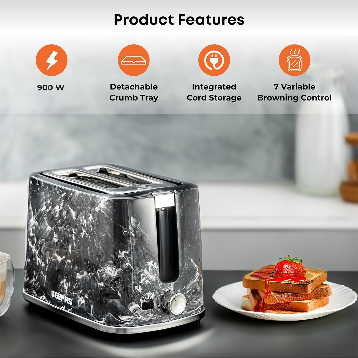 Black 1.7L Cordless Kettle & 2-Slice Bread Toaster Combo