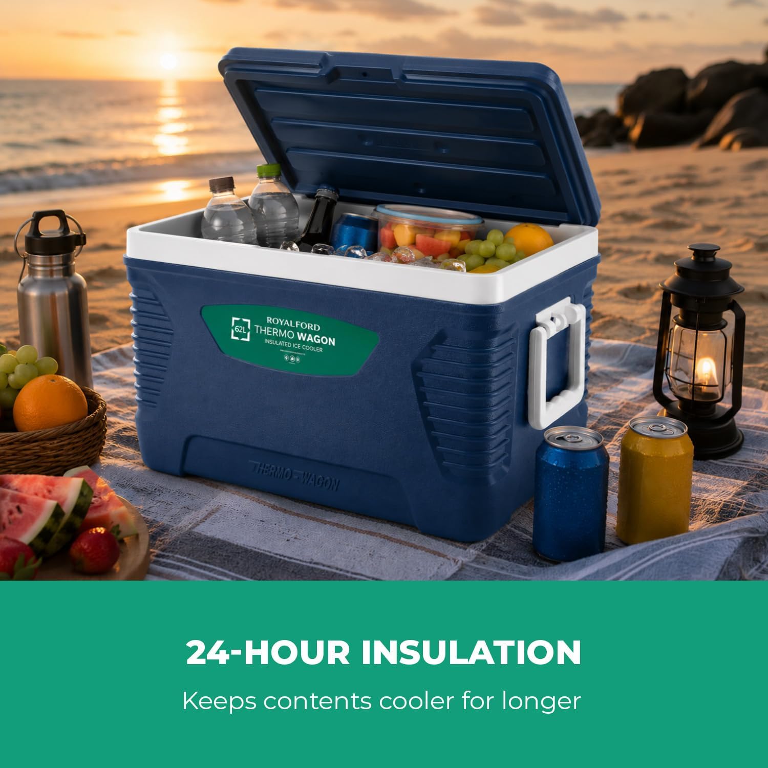 62L Blue 3-Layer Insulated Ice Cooler Box