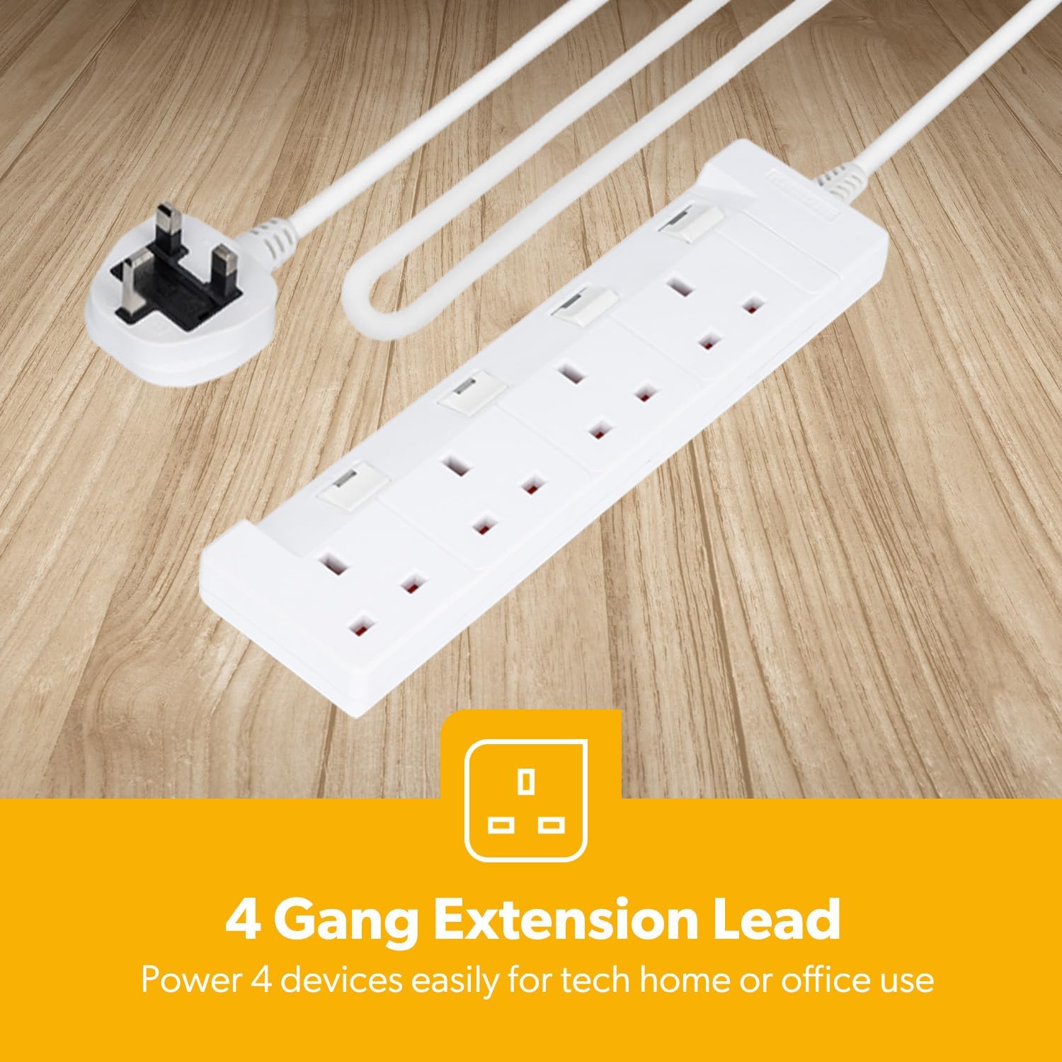 4 Gang Extension Lead, 10M Cable 4-Way Plug Extension Cable
