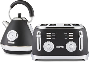 Black Retrovive Vintage Electric Pyramid Kettle & Toaster Set