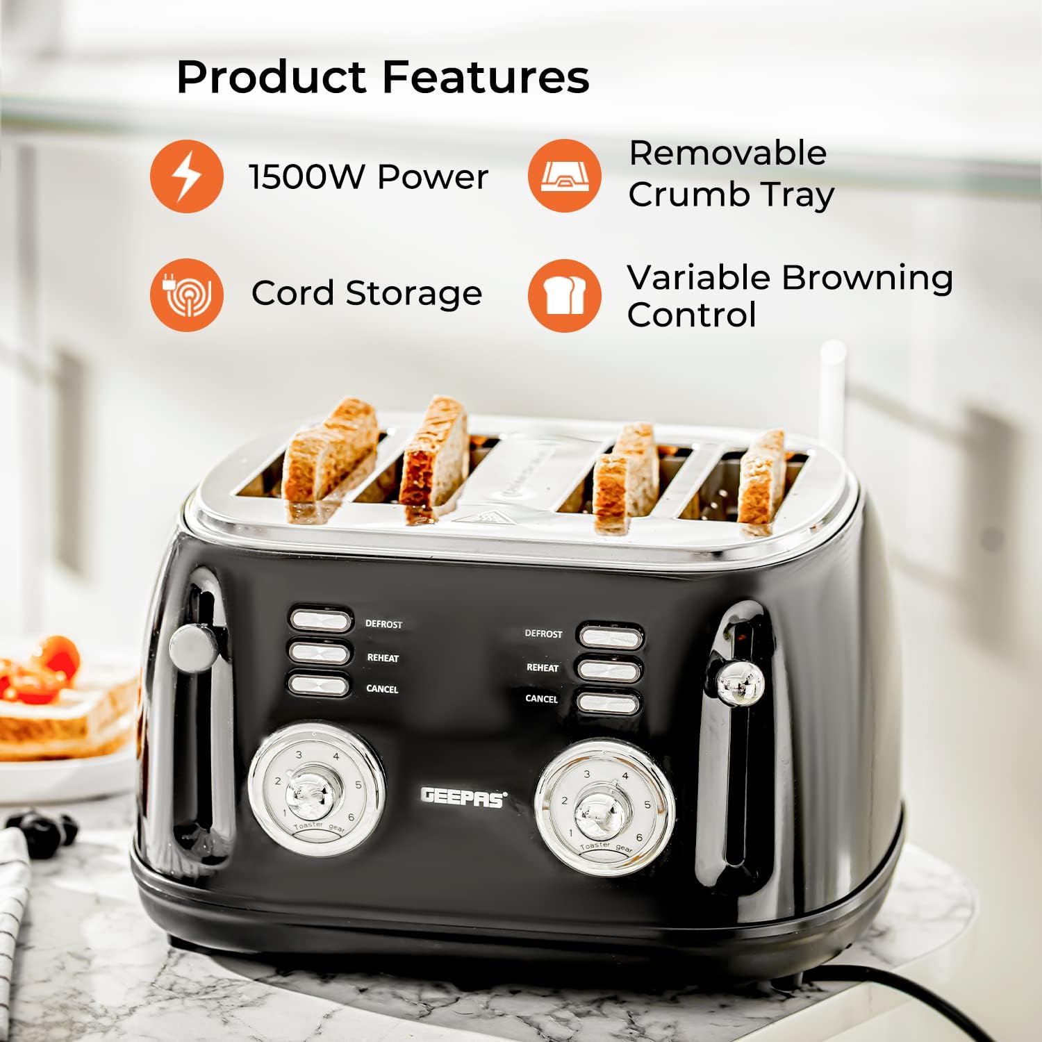 Premium Four-Slice Vintage Toaster and 1.8L Glass LED Kettle