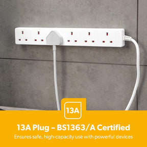 6 Gang Extension Lead, 3M Cable 6-Way Plug Extension Cable