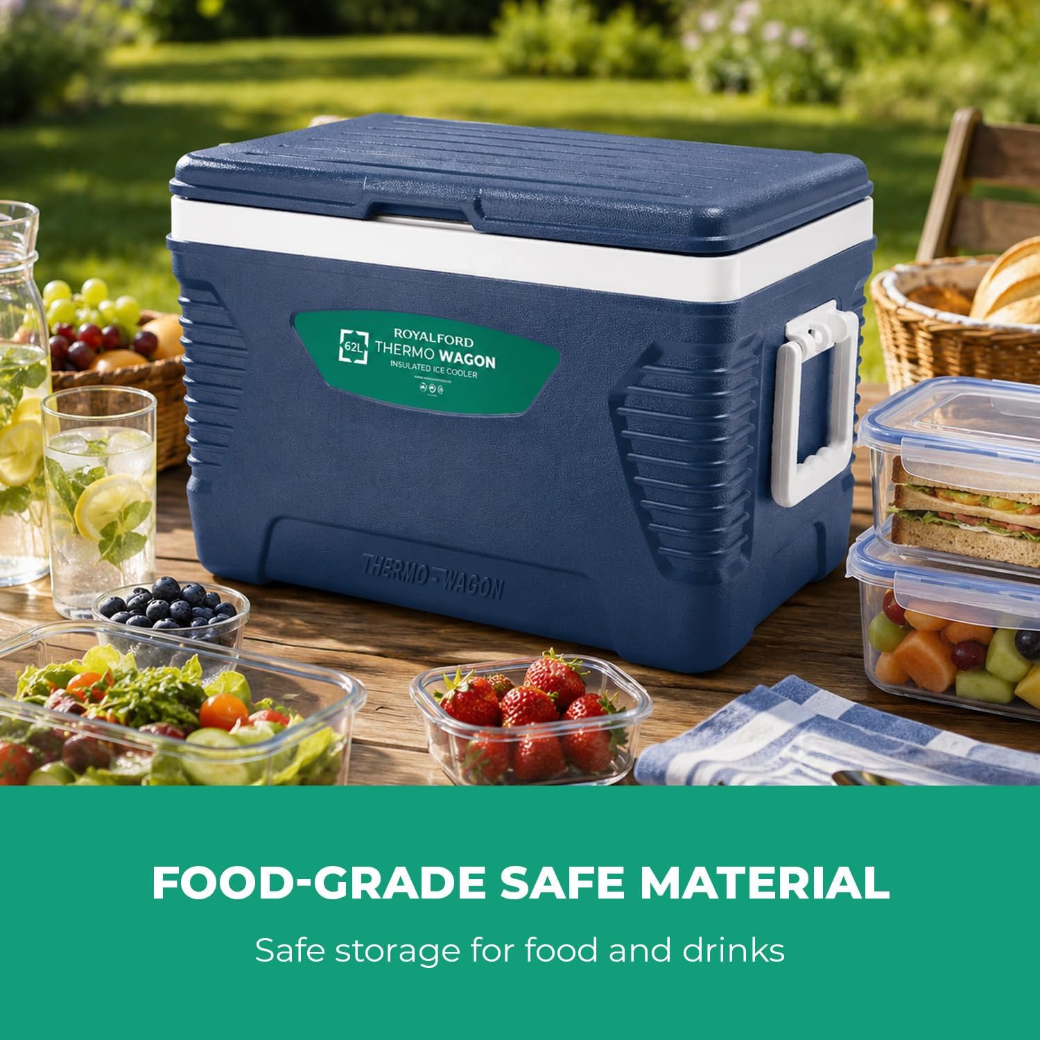 62L Blue 3-Layer Insulated Ice Cooler Box