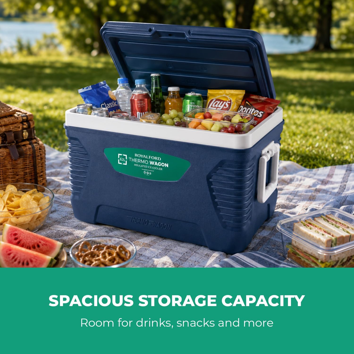 62L Blue 3-Layer Insulated Ice Cooler Box