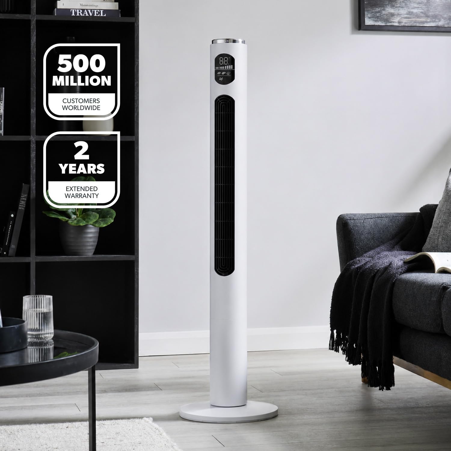 46-Inch Silent White Tower Fan With Remote Control
