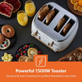 NordiQ Cream and Wooden 4-Slice Toaster & 1.7L Electric Kettle