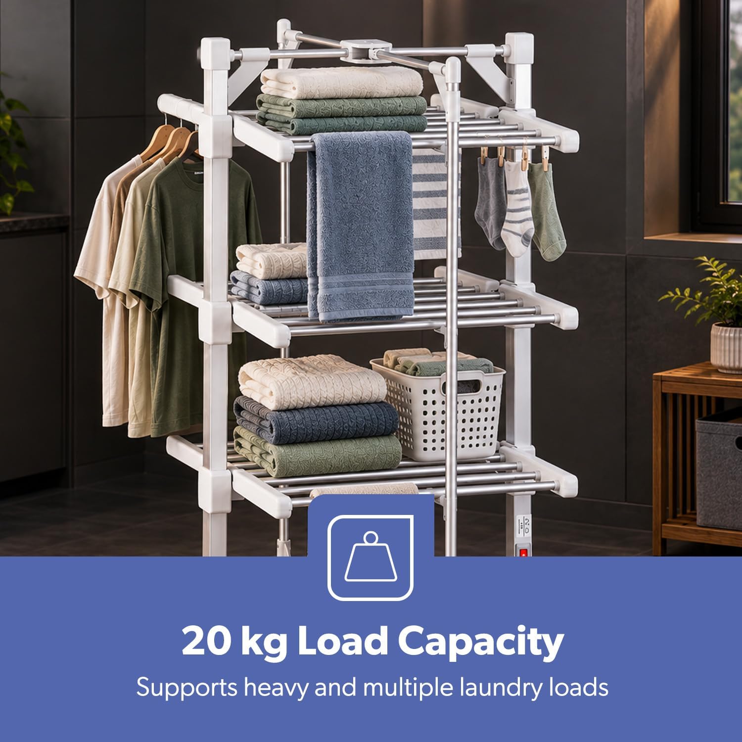 3-Tier Indoor Foldable Heated Clothes Airer Electric Dryer