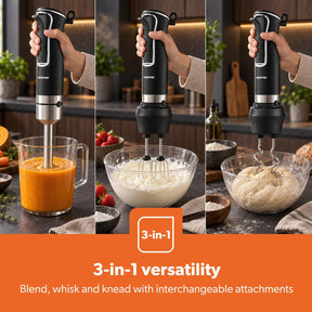 3-In-1 Black and Silver Hand Blender, Whisk & Beater