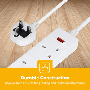 3 Gang Extension Lead, 1M Cable 3-Way Plug Extension Cable