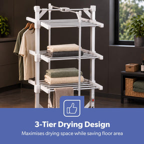 3-Tier Indoor Foldable Heated Clothes Airer Electric Dryer