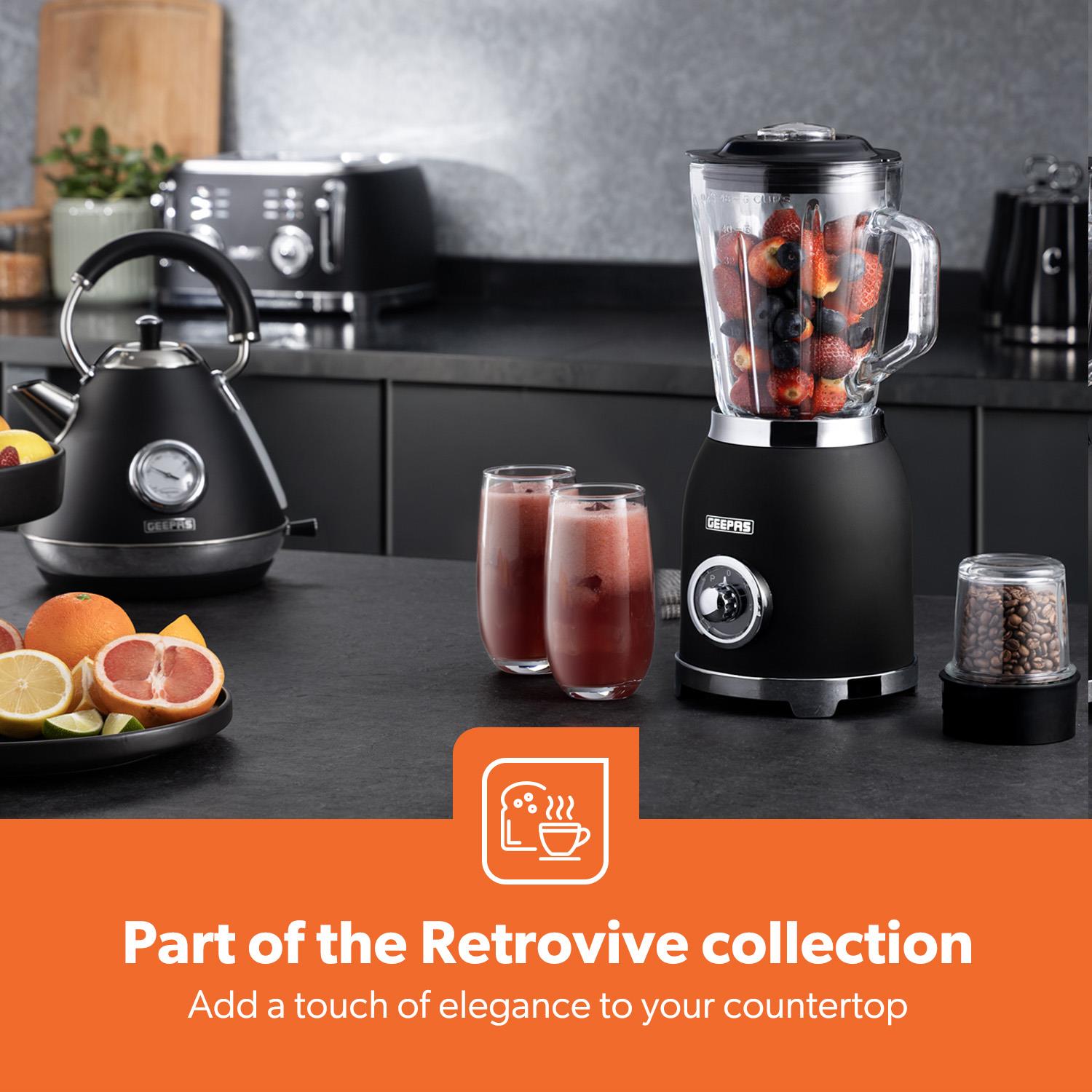 Retrovive Black 2-In-1 Jug Blender With 1.5L Glass Jug 800W