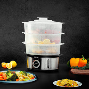 3-Tier Food Steamer & 1200W Compact Food Processor Set